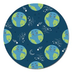 Seamless Pattern Cartoon Earth Planet Magnet 5  (round) by Grandong