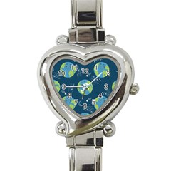 Seamless Pattern Cartoon Earth Planet Heart Italian Charm Watch by Grandong