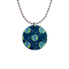 Seamless Pattern Cartoon Earth Planet 1  Button Necklace by Grandong