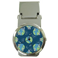 Seamless Pattern Cartoon Earth Planet Money Clip Watches by Grandong