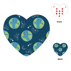 Seamless Pattern Cartoon Earth Planet Playing Cards Single Design (heart)