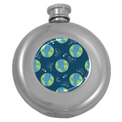 Seamless Pattern Cartoon Earth Planet Round Hip Flask (5 Oz) by Grandong