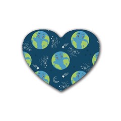 Seamless Pattern Cartoon Earth Planet Rubber Coaster (heart) by Grandong