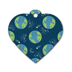 Seamless Pattern Cartoon Earth Planet Dog Tag Heart (one Side) by Grandong