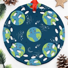 Seamless Pattern Cartoon Earth Planet Ornament (round Filigree) by Grandong