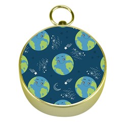 Seamless Pattern Cartoon Earth Planet Gold Compasses by Grandong