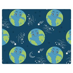 Seamless Pattern Cartoon Earth Planet Two Sides Premium Plush Fleece Blanket (medium) by Grandong