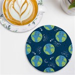 Seamless Pattern Cartoon Earth Planet UV Print Round Tile Coaster Front