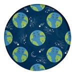 Seamless Pattern Cartoon Earth Planet Round Glass Fridge Magnet (4 pack) Front