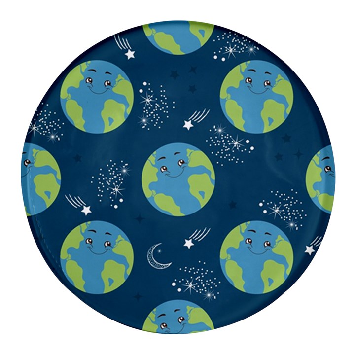 Seamless Pattern Cartoon Earth Planet Round Glass Fridge Magnet (4 pack)