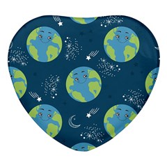 Seamless Pattern Cartoon Earth Planet Heart Glass Fridge Magnet (4 Pack) by Grandong