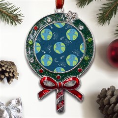 Seamless Pattern Cartoon Earth Planet Metal X mas Lollipop With Crystal Ornament