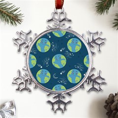 Seamless Pattern Cartoon Earth Planet Metal Large Snowflake Ornament