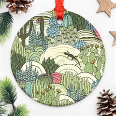 Playful Cactus Desert Landscape Illustrated Seamless Pattern Round Ornament (two Sides)