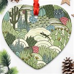 Playful Cactus Desert Landscape Illustrated Seamless Pattern Heart Ornament (Two Sides) Front