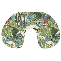 Playful Cactus Desert Landscape Illustrated Seamless Pattern Travel Neck Pillow by Grandong