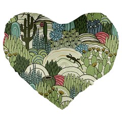 Playful Cactus Desert Landscape Illustrated Seamless Pattern Large 19  Premium Flano Heart Shape Cushions by Grandong