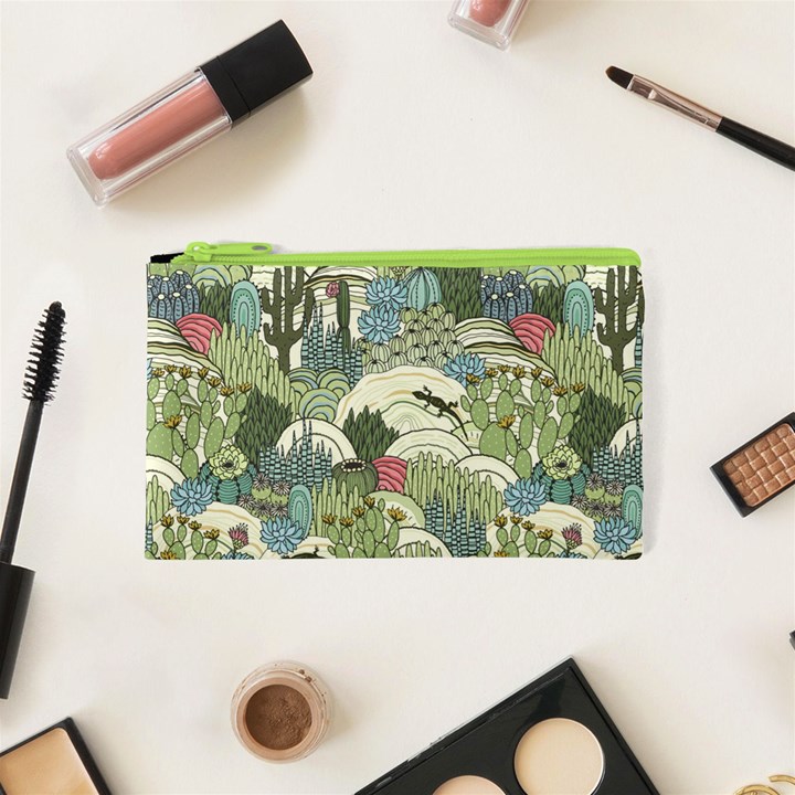 Playful Cactus Desert Landscape Illustrated Seamless Pattern Cosmetic Bag (XS)