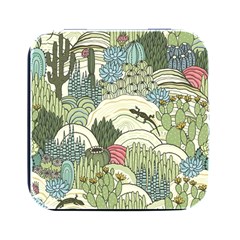 Playful Cactus Desert Landscape Illustrated Seamless Pattern Square Metal Box (black) by Grandong