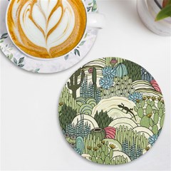 Playful Cactus Desert Landscape Illustrated Seamless Pattern Uv Print Round Tile Coaster by Grandong