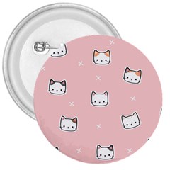 Cute Cat Cartoon Doodle Seamless Pink Pattern 3  Buttons by Grandong