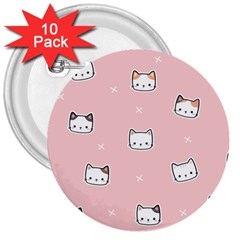 Cute Cat Cartoon Doodle Seamless Pink Pattern 3  Buttons (10 Pack)  by Grandong