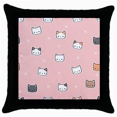 Cute Cat Cartoon Doodle Seamless Pink Pattern Throw Pillow Case (black) by Grandong