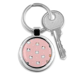 Cute Cat Cartoon Doodle Seamless Pink Pattern Key Chain (round) by Grandong