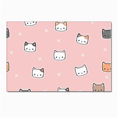 Cute Cat Cartoon Doodle Seamless Pink Pattern Postcards 5  X 7  (pkg Of 10) by Grandong