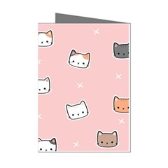 Cute Cat Cartoon Doodle Seamless Pink Pattern Mini Greeting Cards (pkg Of 8) by Grandong