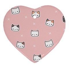 Cute Cat Cartoon Doodle Seamless Pink Pattern Heart Ornament (two Sides) by Grandong