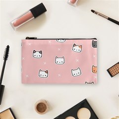 Cute Cat Cartoon Doodle Seamless Pink Pattern Cosmetic Bag (small) by Grandong