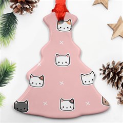 Cute Cat Cartoon Doodle Seamless Pink Pattern Christmas Tree Ornament (two Sides)