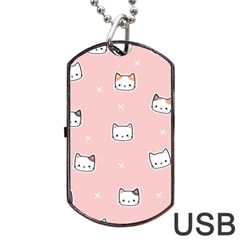 Cute Cat Cartoon Doodle Seamless Pink Pattern Dog Tag Usb Flash (one Side) by Grandong