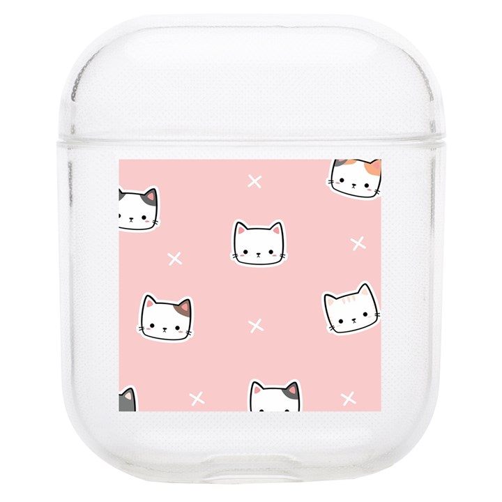 Cute Cat Cartoon Doodle Seamless Pink Pattern AirPods 1/2 Case