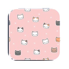 Cute Cat Cartoon Doodle Seamless Pink Pattern Square Metal Box (black) by Grandong