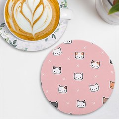 Cute Cat Cartoon Doodle Seamless Pink Pattern Uv Print Round Tile Coaster by Grandong