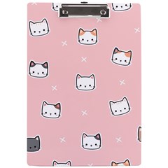 Cute Cat Cartoon Doodle Seamless Pink Pattern A4 Acrylic Clipboard by Grandong