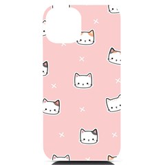 Cute Cat Cartoon Doodle Seamless Pink Pattern Iphone 14 Black Uv Print Case by Grandong