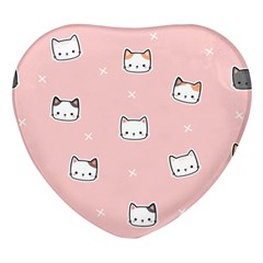 Cute Cat Cartoon Doodle Seamless Pink Pattern Heart Glass Fridge Magnet (4 Pack)