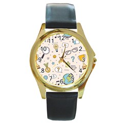 Quiz Backgrounds Ans Seamless Round Gold Metal Watch by Grandong