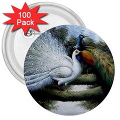 Canvas Oil Painting Two Peacock 3  Buttons (100 Pack)  by Grandong