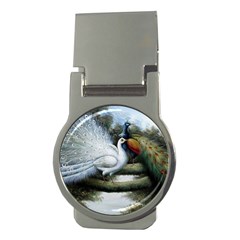 Canvas Oil Painting Two Peacock Money Clips (round)  by Grandong