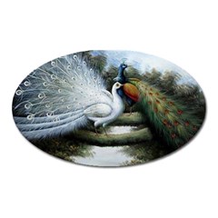 Canvas Oil Painting Two Peacock Oval Magnet