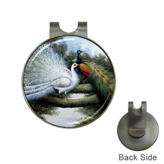 Canvas Oil Painting Two Peacock Hat Clips With Golf Markers by Grandong