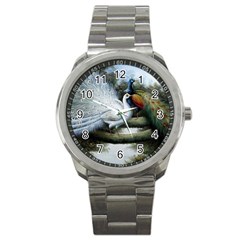 Canvas Oil Painting Two Peacock Sport Metal Watch by Grandong