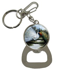 Canvas Oil Painting Two Peacock Bottle Opener Key Chain by Grandong