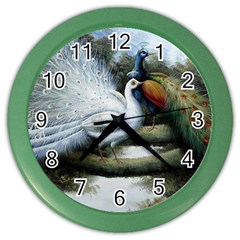 Canvas Oil Painting Two Peacock Color Wall Clock by Grandong