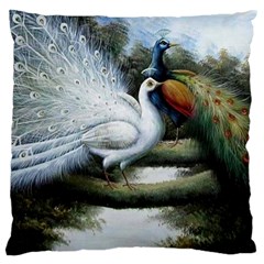 Canvas Oil Painting Two Peacock Large Cushion Case (one Side) by Grandong