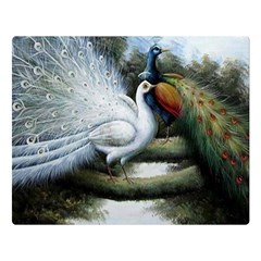 Canvas Oil Painting Two Peacock Two Sides Premium Plush Fleece Blanket (large) by Grandong